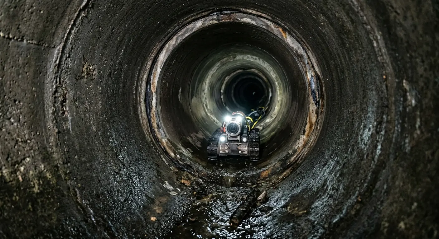 Robotic sewer camera inspecting pipe interior for Sewer Line Cleaning in Norton